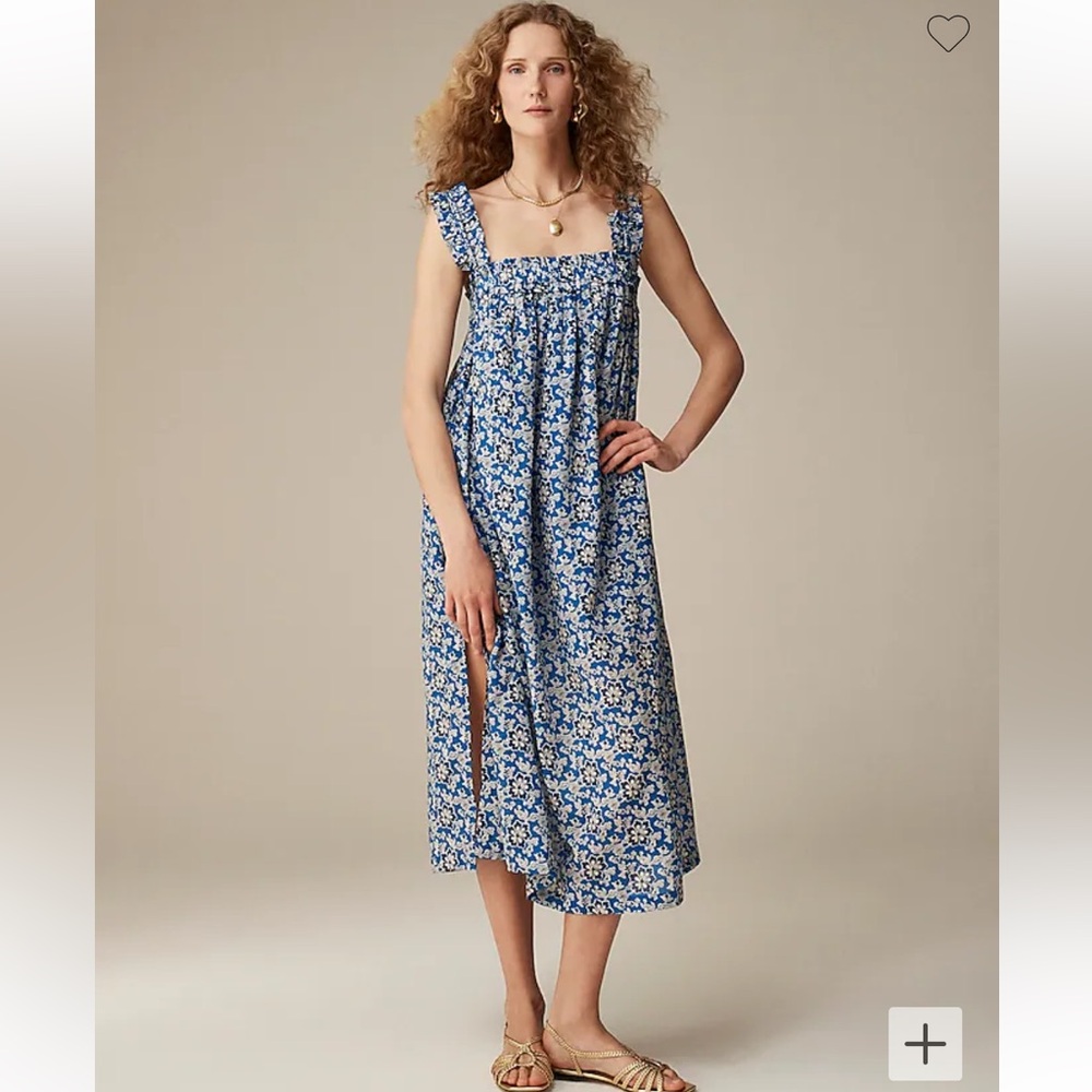 *Brand New* Cotton voile ruffle-trim shift dress in cobalt floral